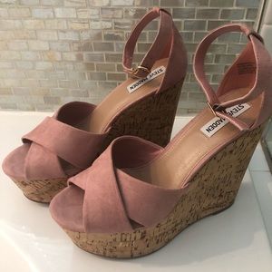 Steve Madden blush colored cork wedge sandals.